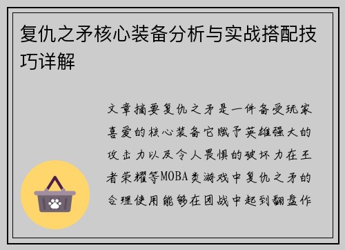 复仇之矛核心装备分析与实战搭配技巧详解